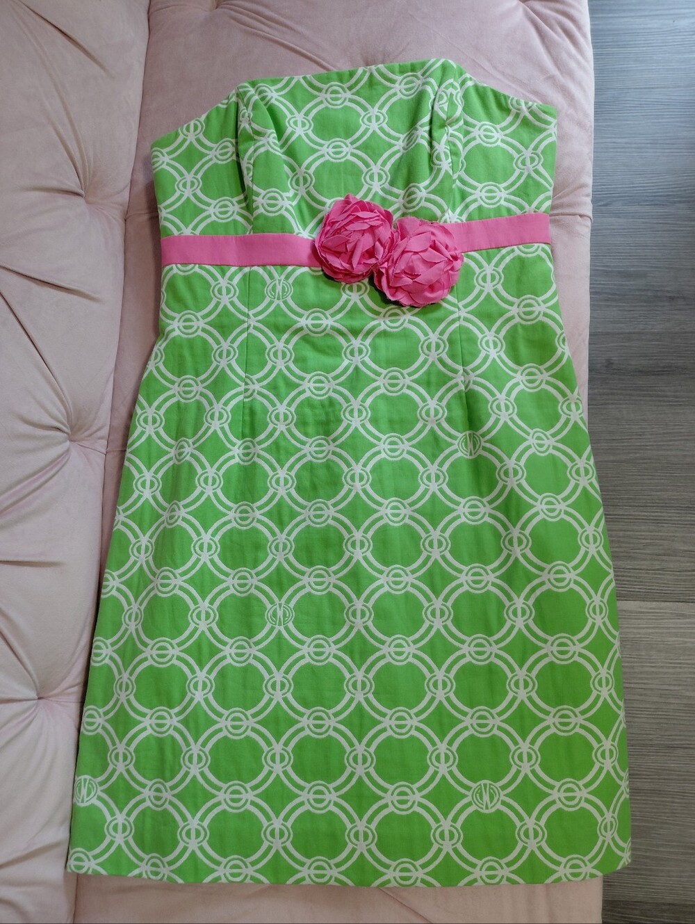 Lilly Pulitzer Green and Pink Strapless Dress